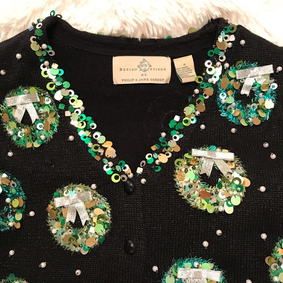 Christmas Wreath Cardigan Sweater - Vintage- Sz Sm - Picture 1 of 9